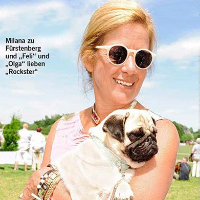 The Princess zu Furstenberg, mother of Feli and Olga (4yr old Pugs)